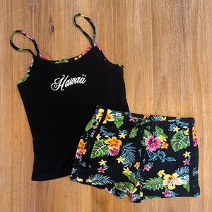 Hawaii Black Tank Top and Floral Shorts Set